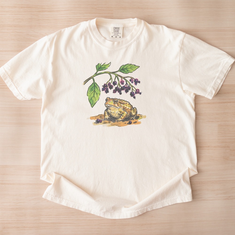 Toad Beneath Drooping Berry Branch Boho Tee